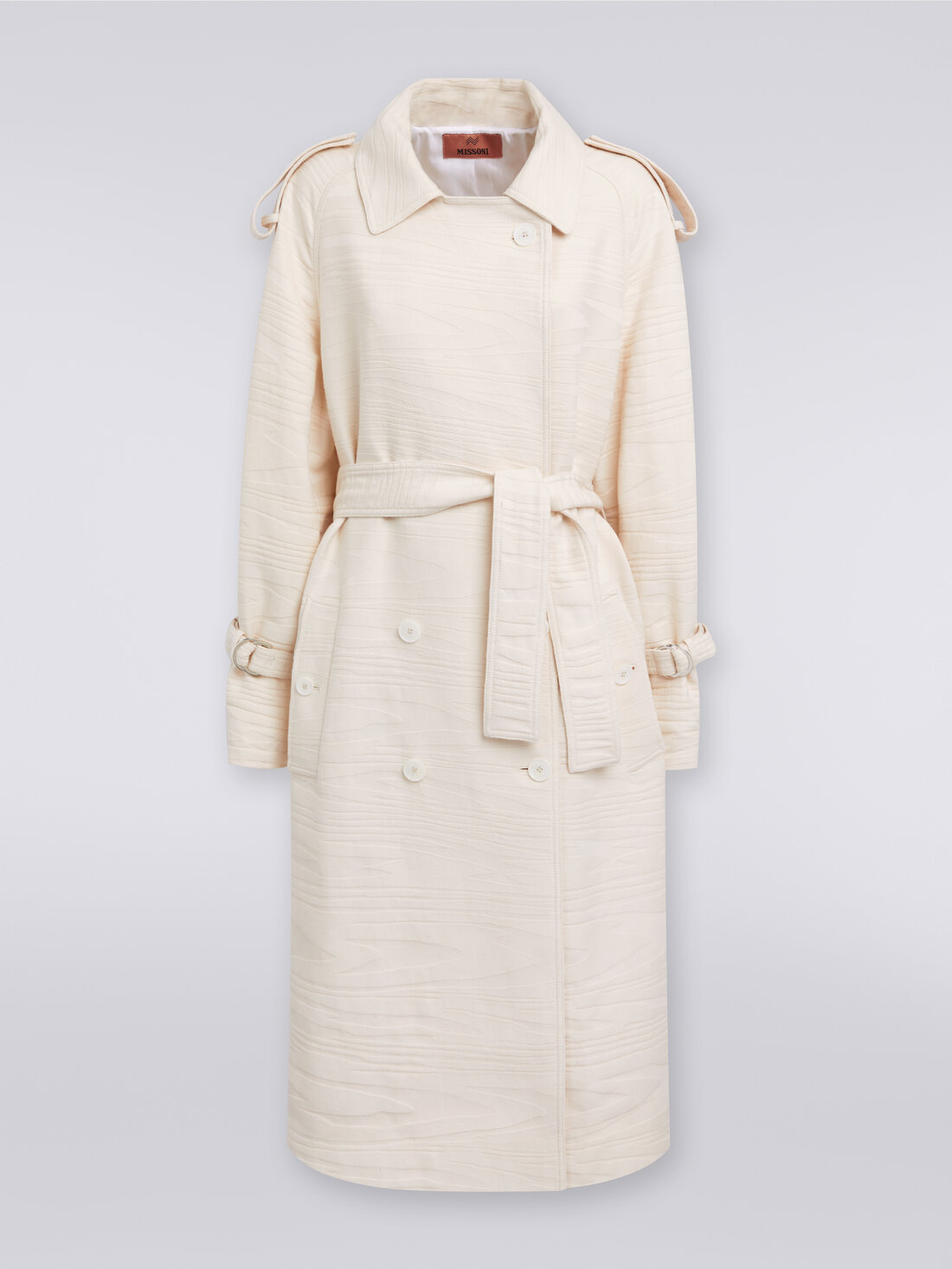 Trenchcoat aus Baumwollcanvas, mit Jacquardverarbeitung und Flammgarnoptik, Beige - DS24SC05BW00RC31308 - 0