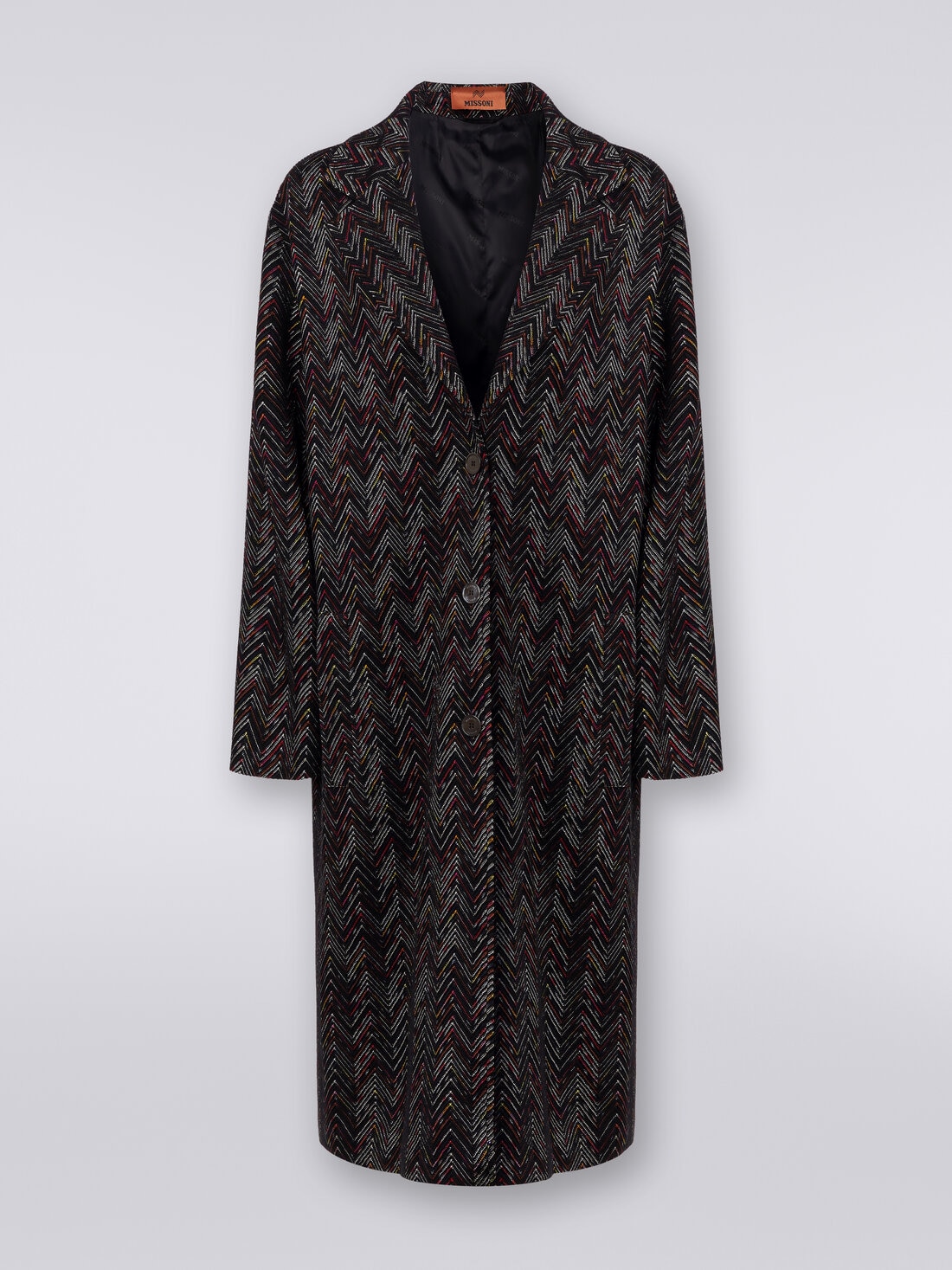 Manteau à simple boutonnage en laine mélangée à zig zag, Multicolore  - DS24SC0BBR00UPSM96R - 0