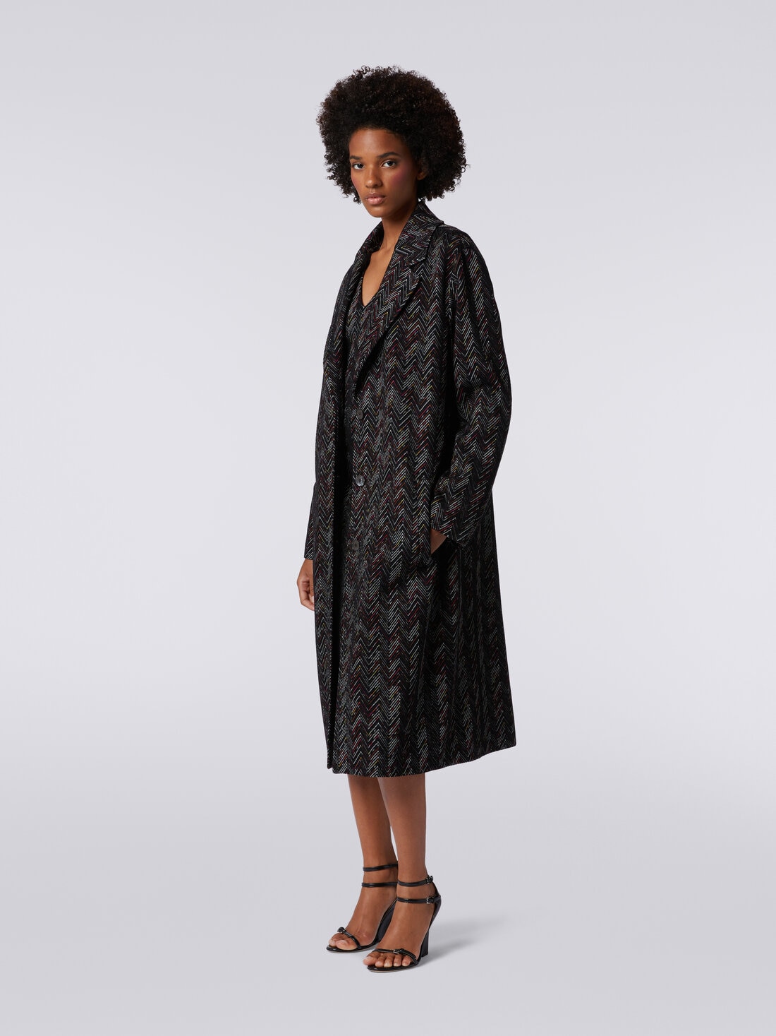 Manteau à simple boutonnage en laine mélangée à zig zag, Multicolore  - DS24SC0BBR00UPSM96R - 2