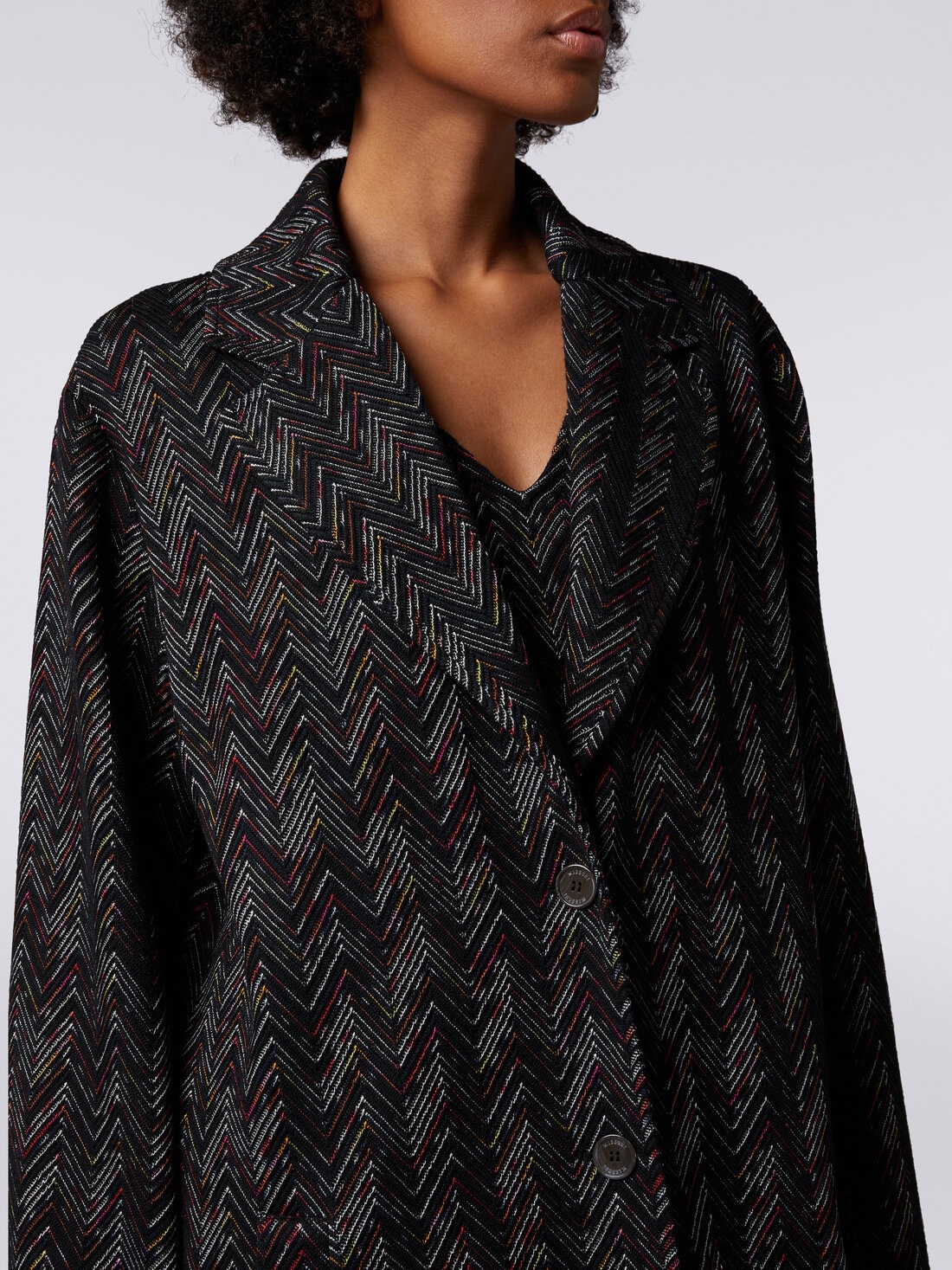 Manteau à simple boutonnage en laine mélangée à zig zag, Multicolore  - DS24SC0BBR00UPSM96R - 4