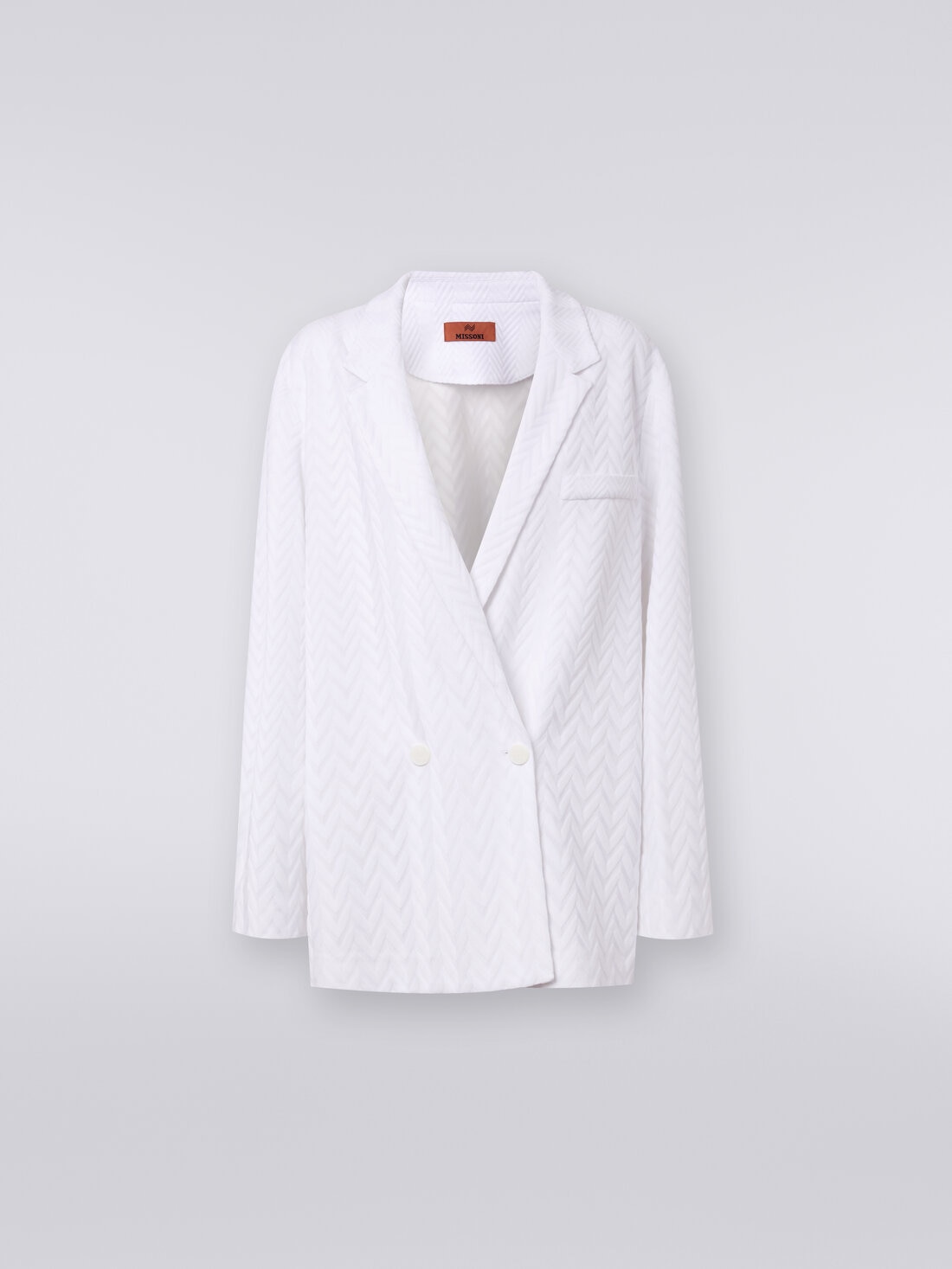 Double-breasted blazer in tonal zigzag cotton and viscose, White  - DS24SF03BR00JE14001 - 0