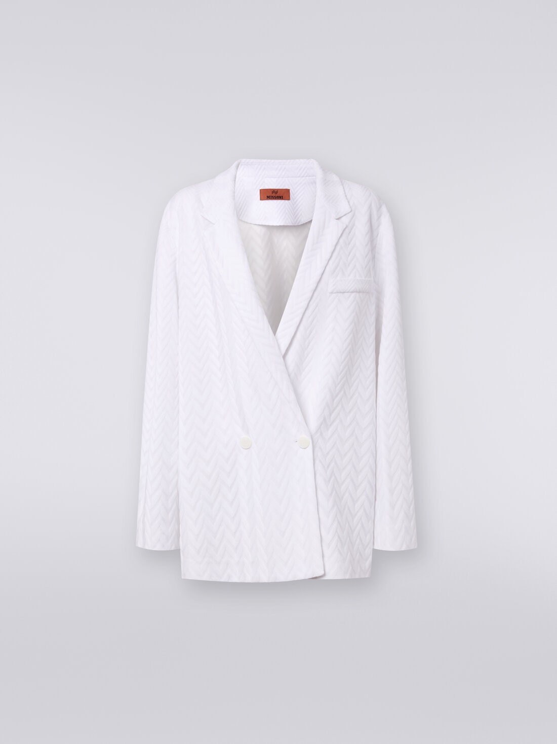 Blazer doppiopetto in cotone e viscosa zig zag tonale, Bianco  - DS24SF03BR00JE14001 - 0