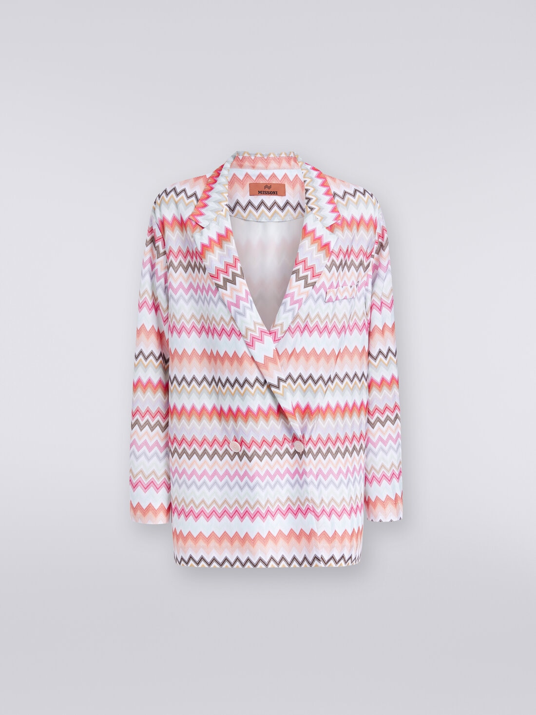 Double-breasted blazer in zigzag print cotton and viscose, Multicoloured  - DS24SF03BR00UMSM96Q - 0