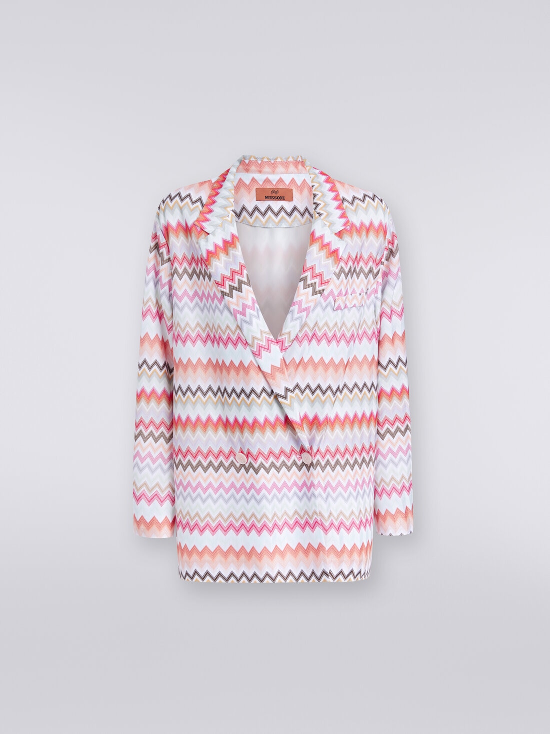 Blazer doppiopetto in cotone e viscosa stampa zig zag, Multicolore  - DS24SF03BR00UMSM96Q - 0