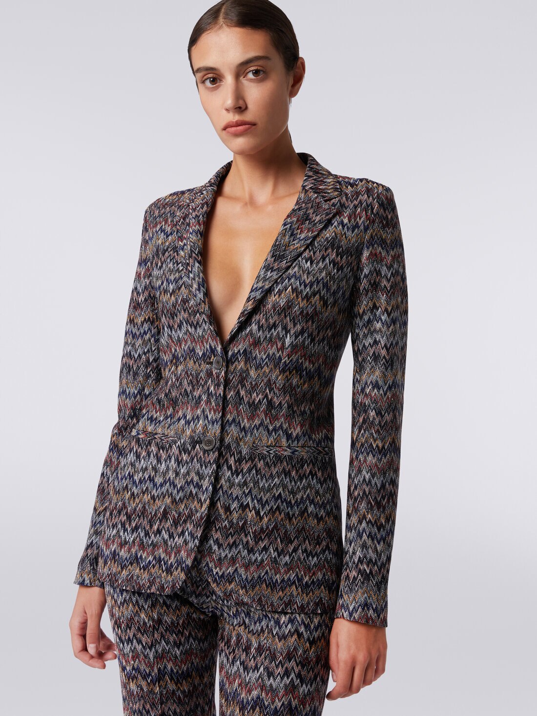 Blazer en viscose mélangée à zig zag avec lurex, Multicolore  - DS24SF04BR00UYSM96U - 4