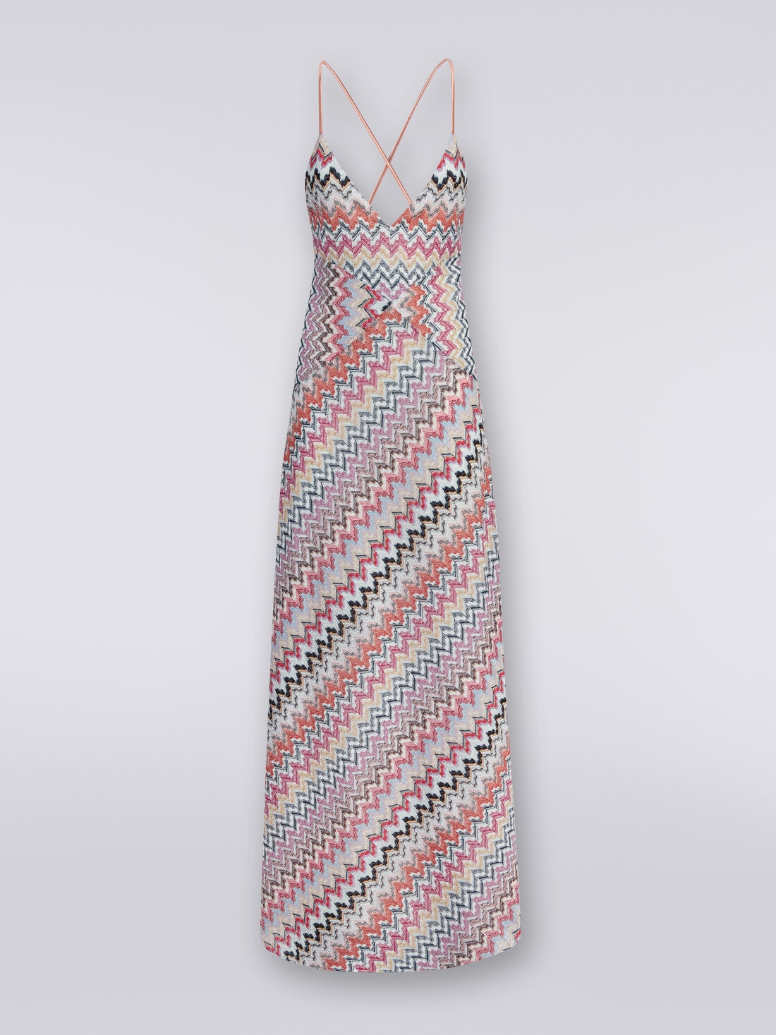 Long dress in patchwork viscose blend with lurex, Multicoloured  - DS24SG00BR00UXSM975 - 0
