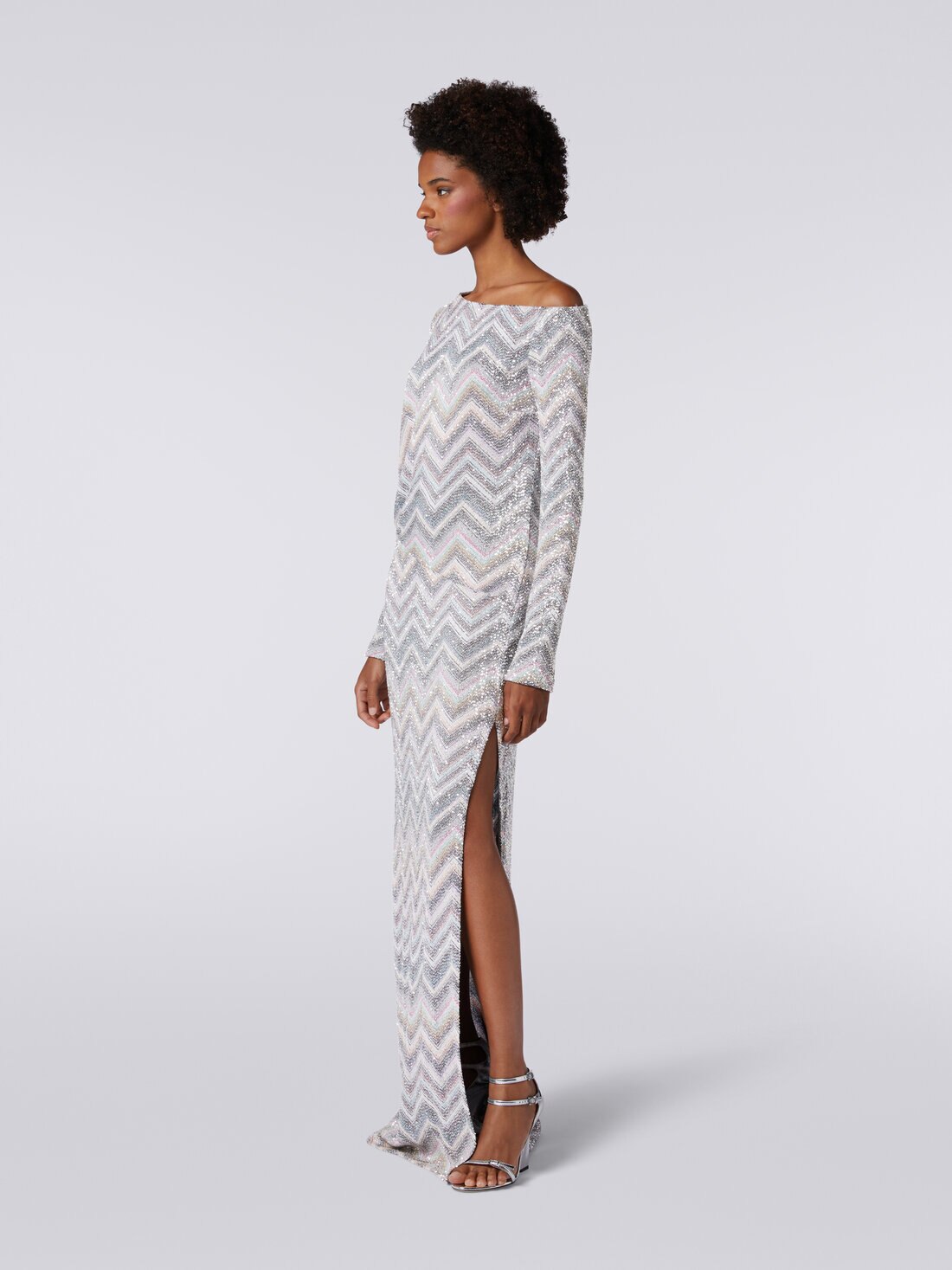 Long dress in zigzag knit with sequin appliqué, Multicoloured  - DS24SG08BC0045L002B - 2