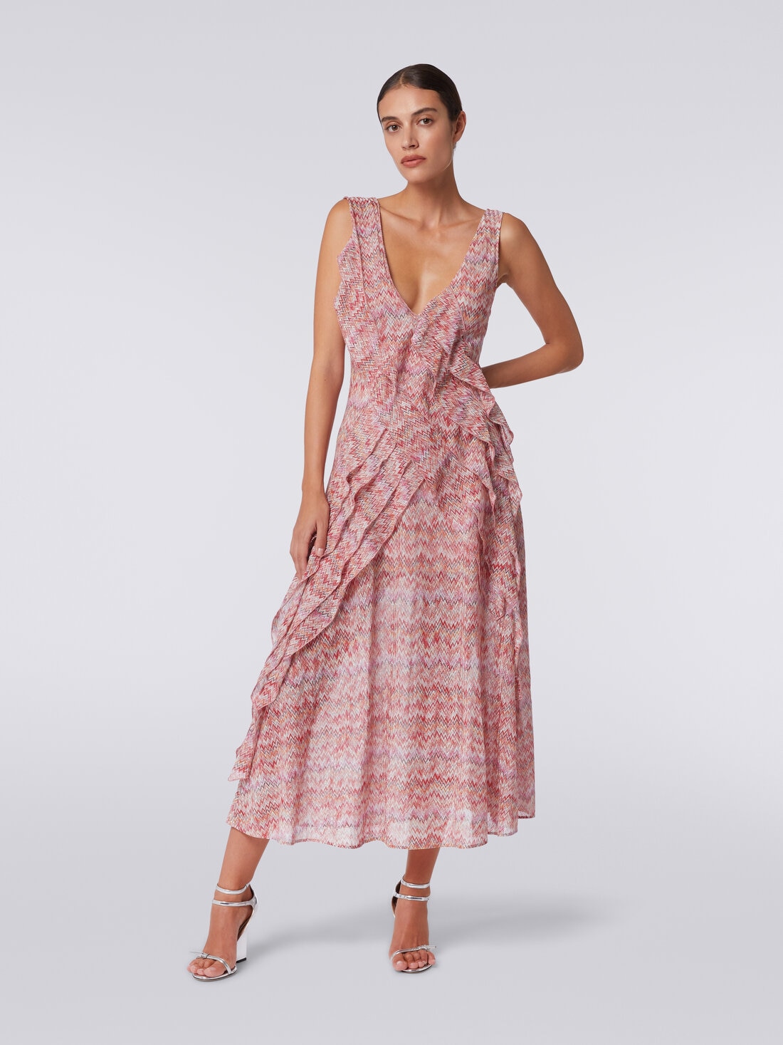 Missoni Abito midi motivo snake con balze e lurex