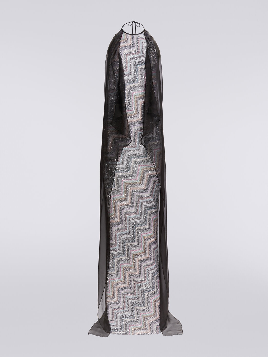 Robe longue en mailles à zig zag avec paillettes et applications chiffon, Multicolore  - DS24SG0NBV00EBS91IX - 0