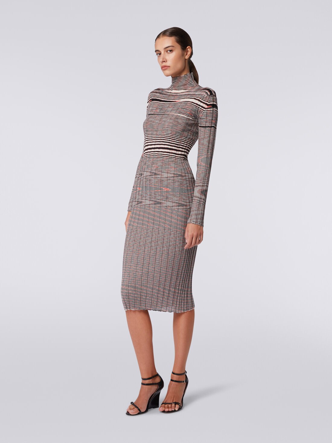 Longuette-Kleid aus Kaschmir und Seide in Flammgarnoptik , Mehrfarbig  - DS24SG10BK033NFM12L - 2
