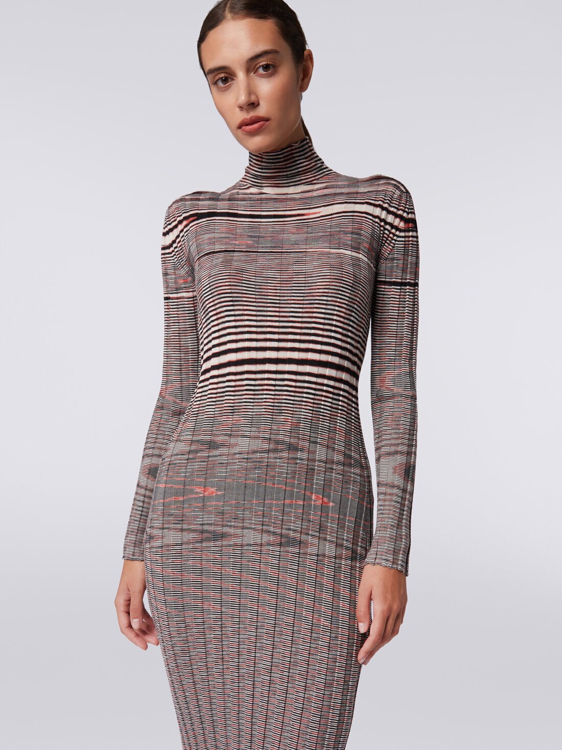 Longuette-Kleid aus Kaschmir und Seide in Flammgarnoptik , Mehrfarbig  - DS24SG10BK033NFM12L - 4