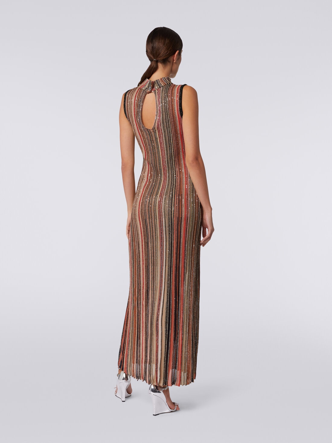 Long dress in vertical striped knit with sequins, Multicoloured  - DS24SG12BK033MSM9AF - 3