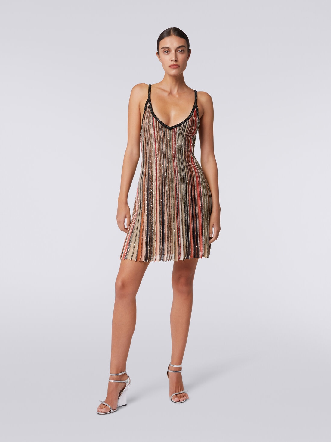 Minidress in vertical striped knit with sequins, Multicoloured  - DS24SG13BK033MSM9AF - 1