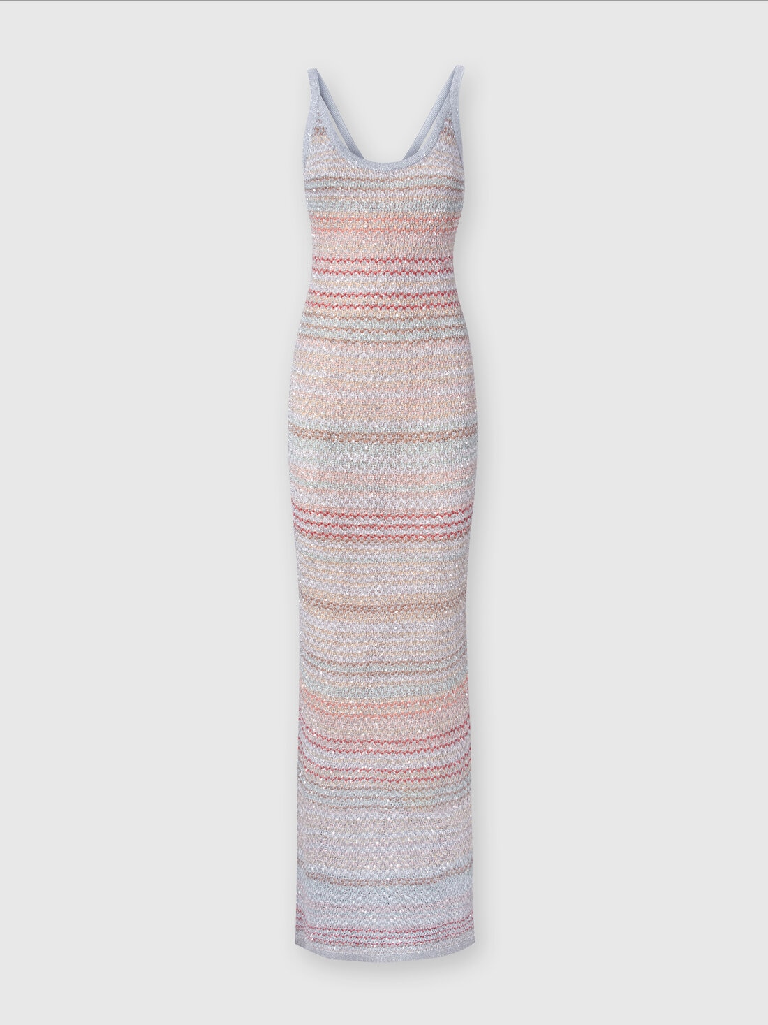 Long dress in zigzag knit with crochet-effect weave, Multicoloured  - DS24SG14BK033PSM9AI - 0
