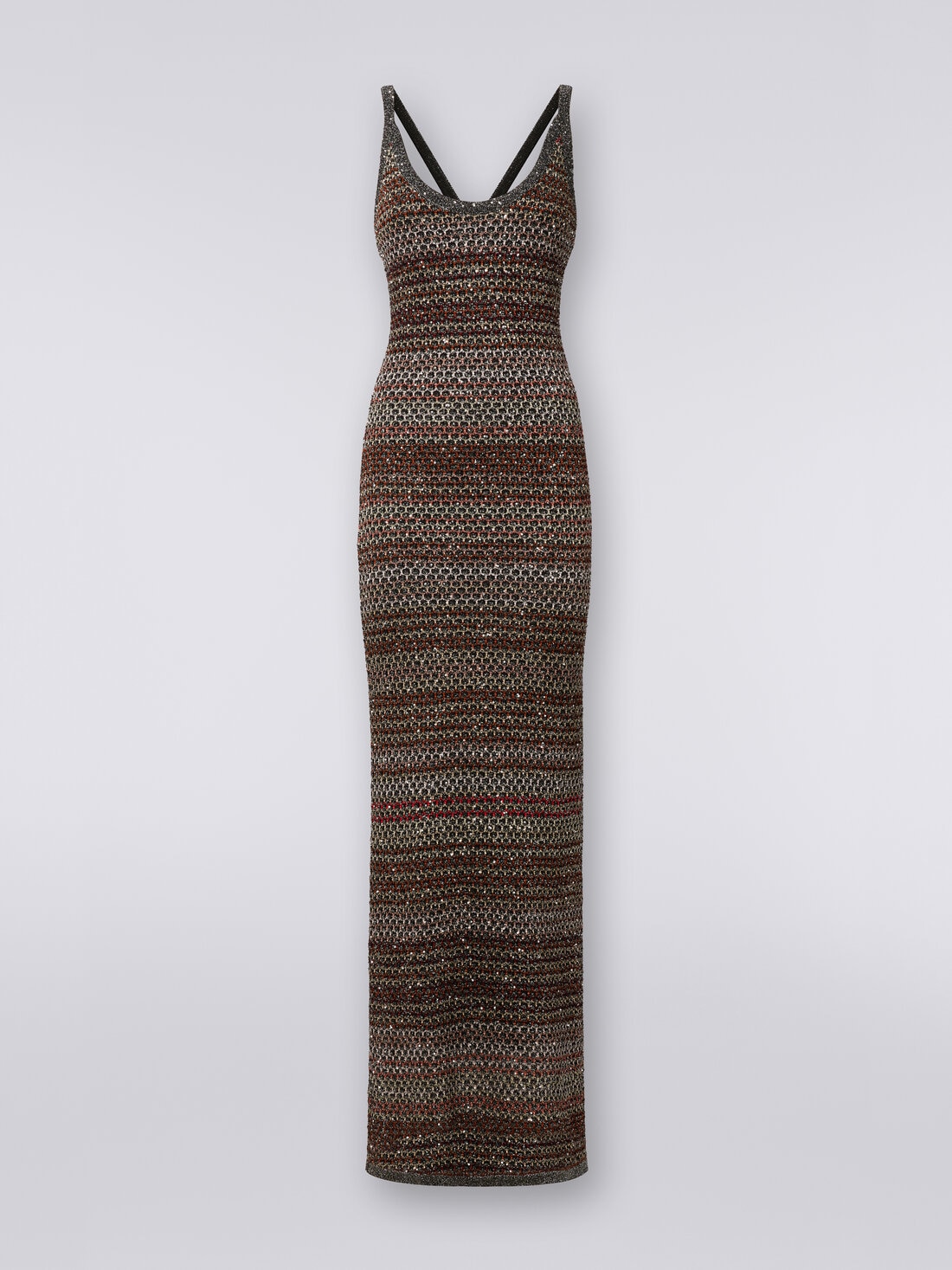 Vestido largo de punto zigzag con patrón efecto ganchillo, Multicolor  - DS24SG14BK033PSM9AJ - 0