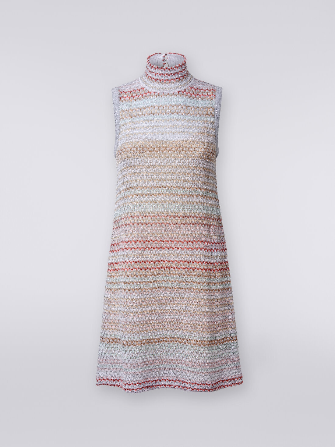 Mini-robe en maille filet avec col montant et applications de paillettes, Multicolore  - DS24SG15BK033PSM9AI - 0