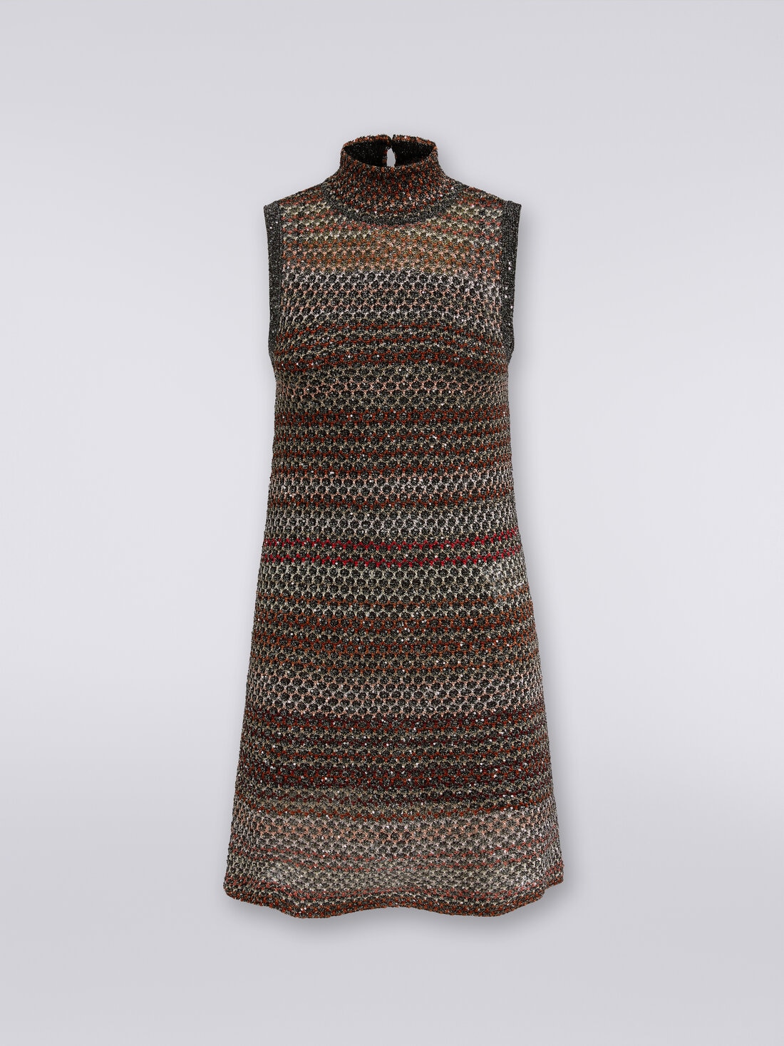 Mini-abito in maglia a rete con collo alto e applicazione di paillettes, Multicolore  - DS24SG15BK033PSM9AJ - 0