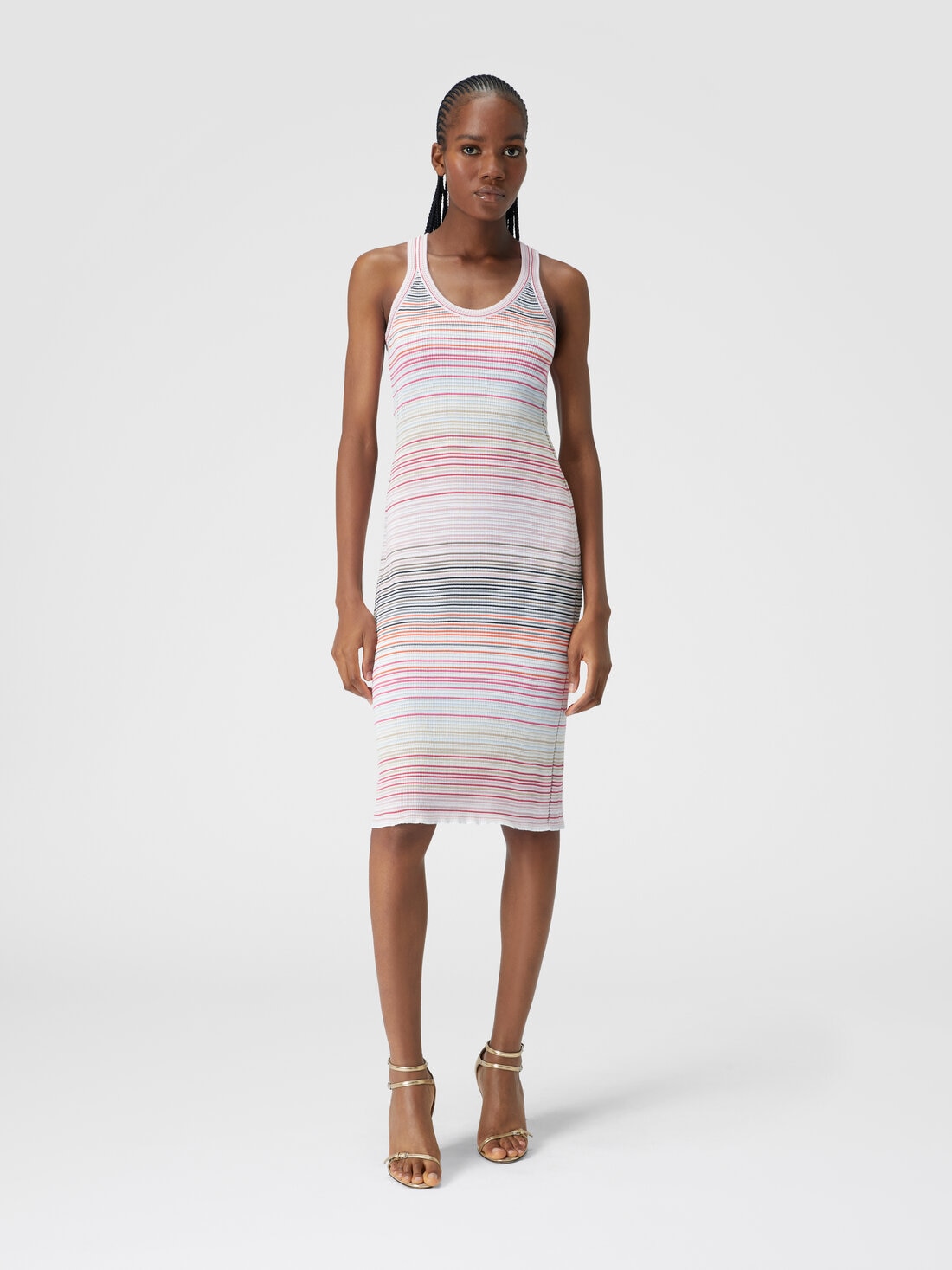 Long striped dress in viscose and cotton, Multicoloured  - DS24SG1ABK033TSM9AT - 1