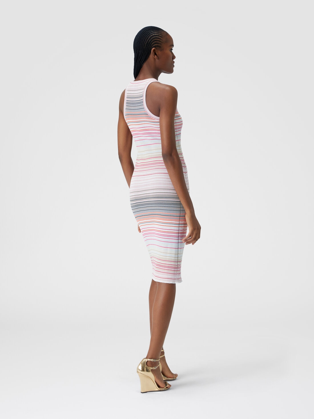 Long striped dress in viscose and cotton, Multicoloured  - DS24SG1ABK033TSM9AT - 2