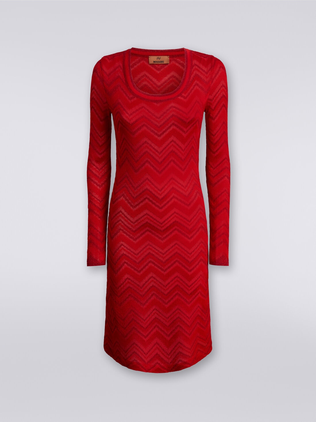 Vestido de punto zigzag tonal con lúrex, Rojo  - DS24SG1HBK034J81756 - 0