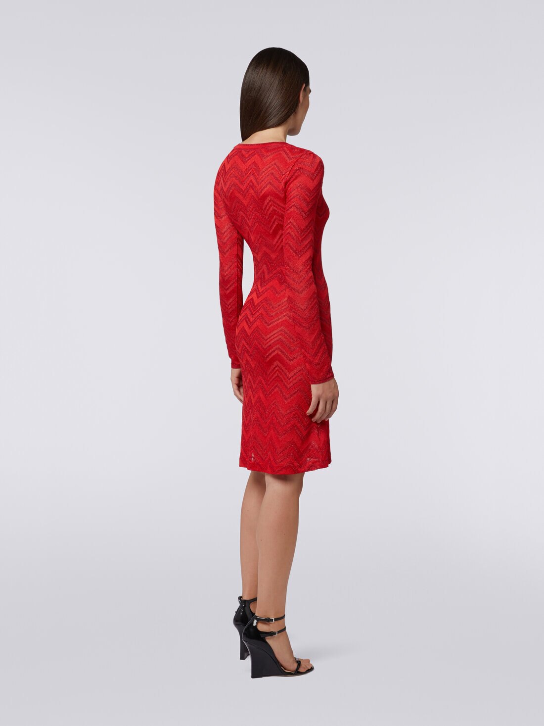 Robe en maille à motif zig zag ton sur ton avec lurex, Rouge  - DS24SG1HBK034J81756 - 3