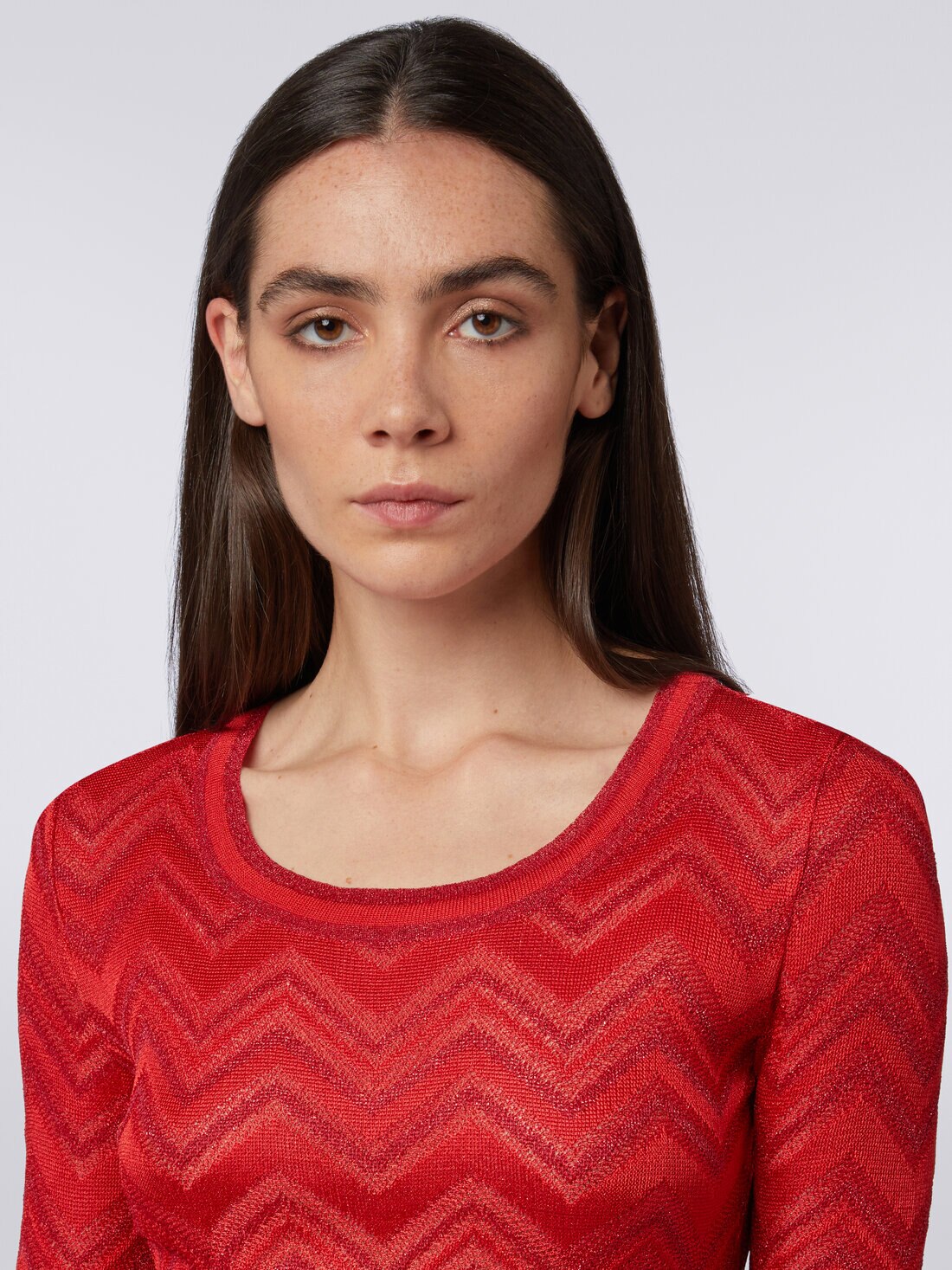 Robe en maille à motif zig zag ton sur ton avec lurex, Rouge  - DS24SG1HBK034J81756 - 4