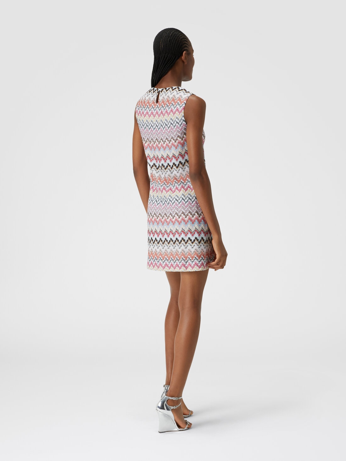 Minivestido en mezcla de viscosa lamé zigzag, Multicolor  - DS24SG1JBR00UXSM975 - 2