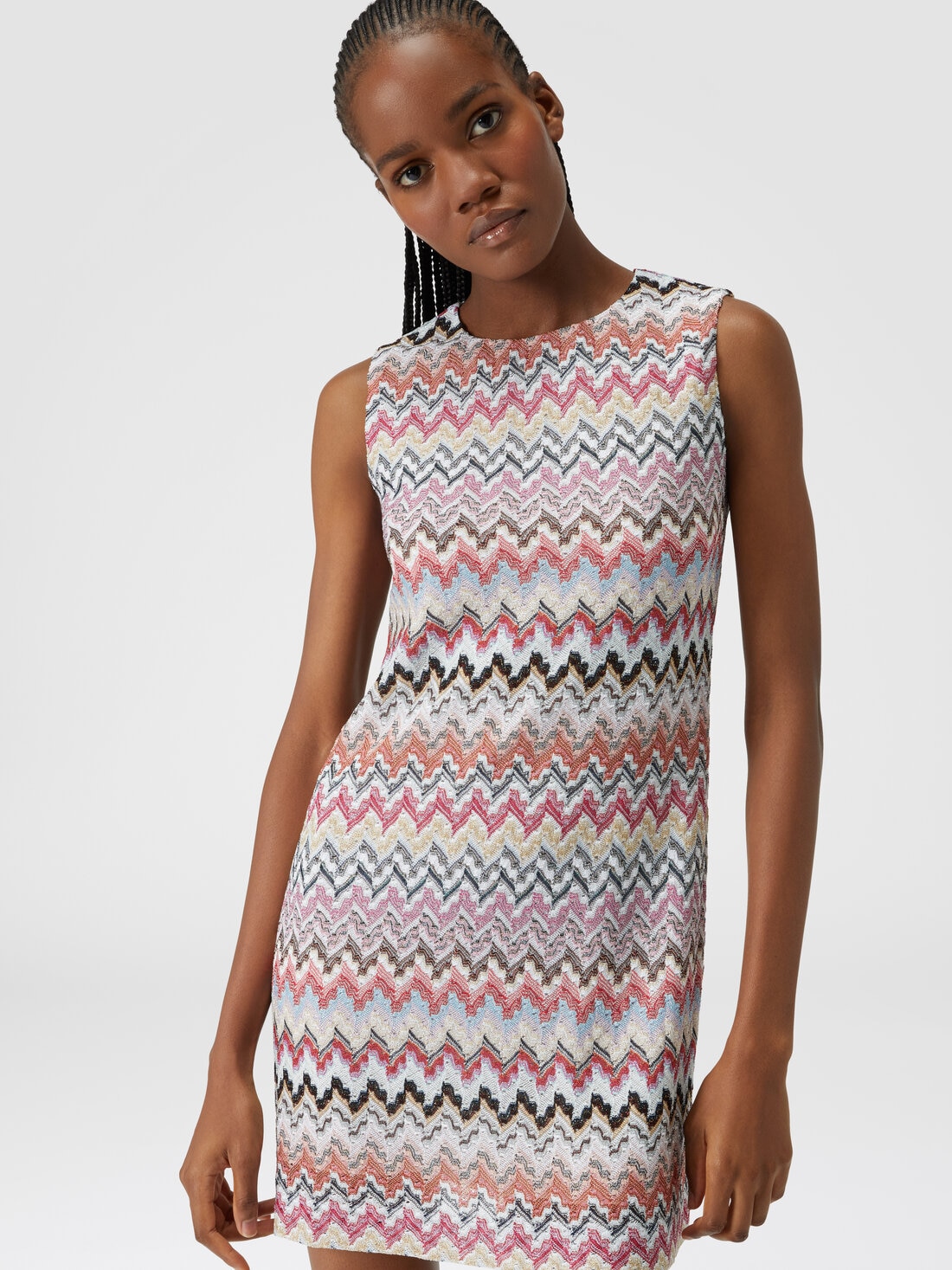 Mini-robe en viscose mélangée lamée à zig zag, Multicolore  - DS24SG1JBR00UXSM975 - 3