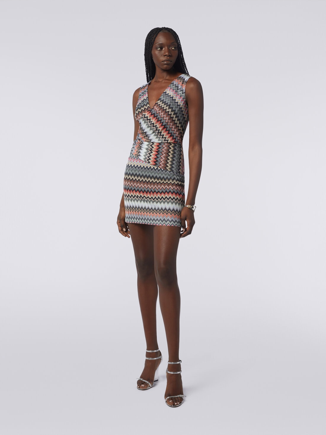 Mini-robe à encolure en V en coton et viscose à zig zag, Multicolore  - DS24SG1LBR00UMSM96P - 1