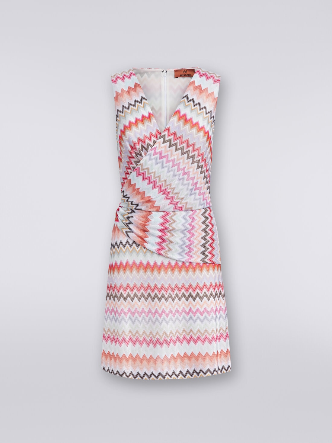 Mini-robe à encolure en V en coton et viscose à zig zag, Multicolore  - DS24SG1LBR00UMSM96Q - 0
