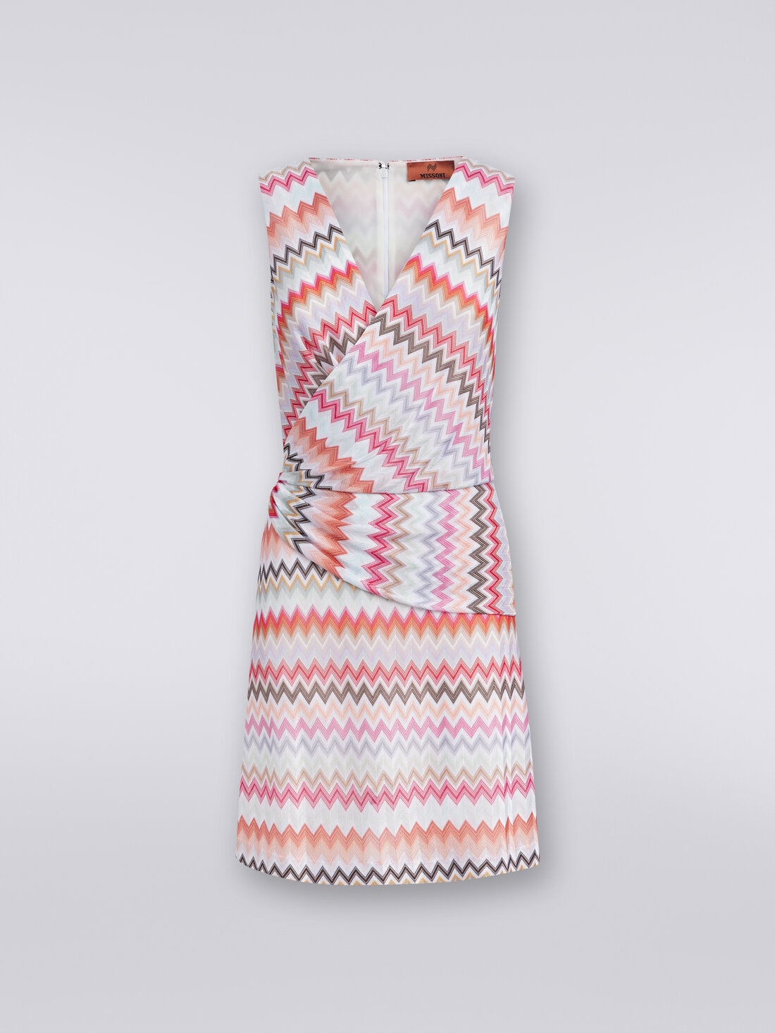 V-neck minidress in zigzag viscose and cotton, Multicoloured  - DS24SG1LBR00UMSM96Q - 0