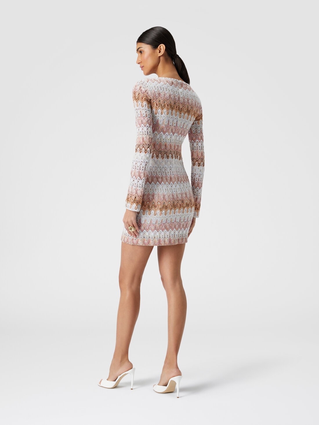 Mini-robe à manches longues en viscose mélangée à motif ondulé, Multicolore  - DS24SG1QBR00UOSM96V - 2