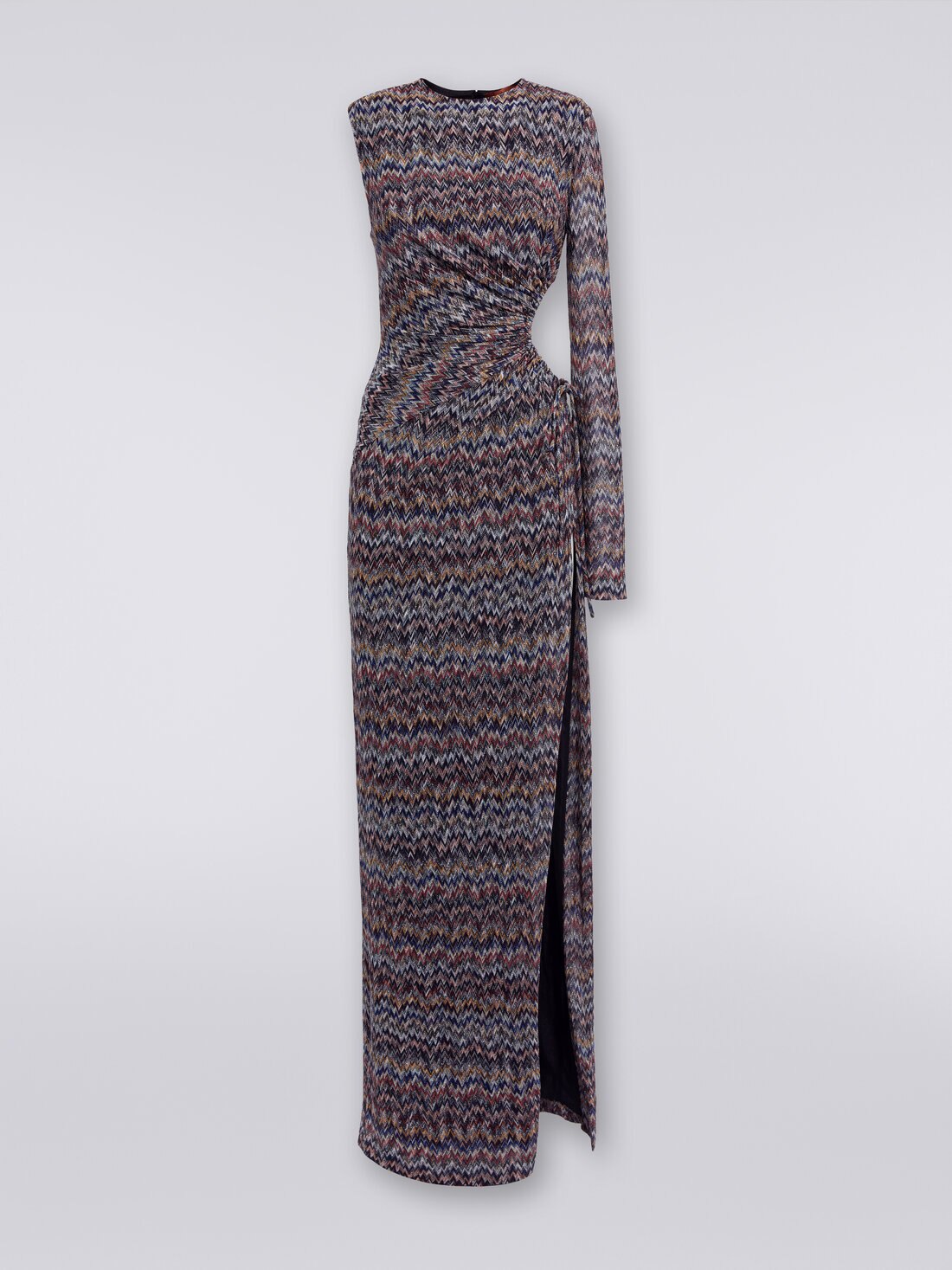 Vestido largo de un solo hombro con detalle cut out y abertura, Multicolor  - 8053147064901 - 0