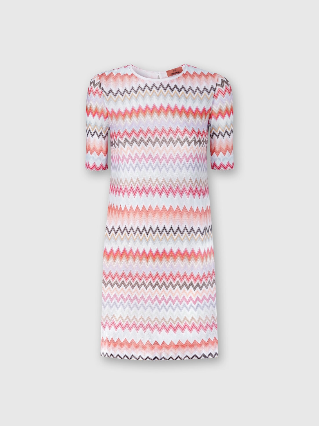 Kurzärmeliges Kleid aus Baumwolle und Viskose mit Zickzackmuster , Mehrfarbig  - DS24SG29BR00UMSM96Q - 0