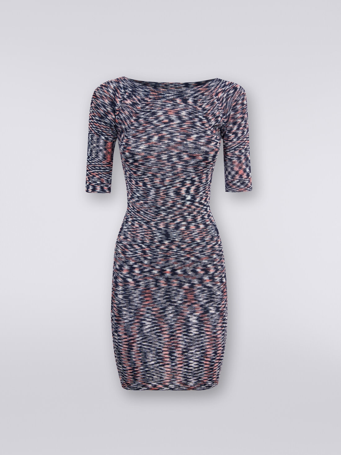 Mini-robe à manches courtes en viscose mélangée flammée , Bleu - DS24SG2ABK033SF705S - 0