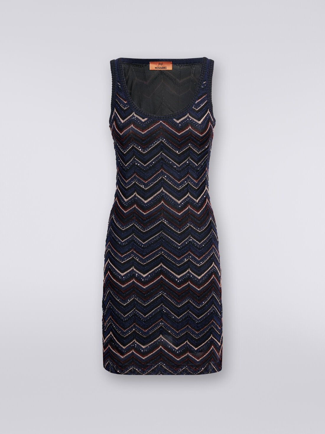 Sleeveless minidress in zigzag viscose blend with sequins , Multicoloured  - DS24SG2CBK033ISM9AP - 0