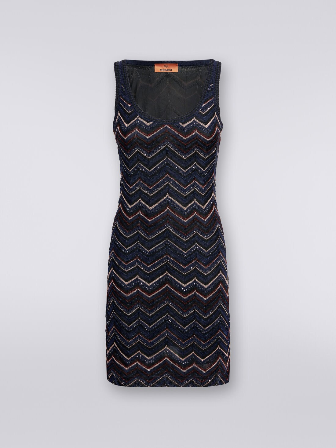 Sleeveless minidress in zigzag viscose blend with sequins , Multicoloured  - DS24SG2CBK033ISM9AP - 0