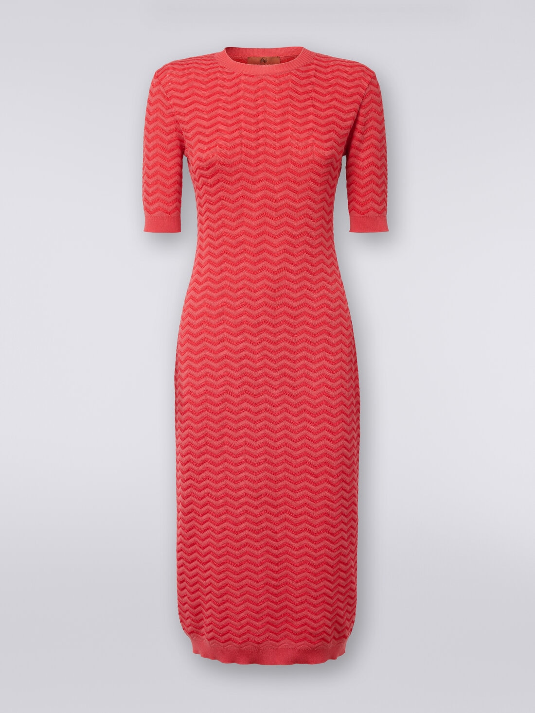 Longuette-Kleid aus Strick mit Chevronmuster und rundem Halsausschnitt, Rot  - DS24SG2DBK033W81756 - 0