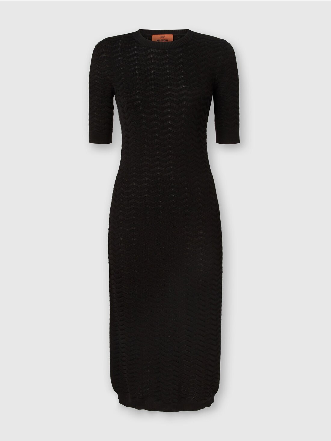 Robe mi-longue à col rond en mailles à chevrons, Noir    - 8053147060927 - 0