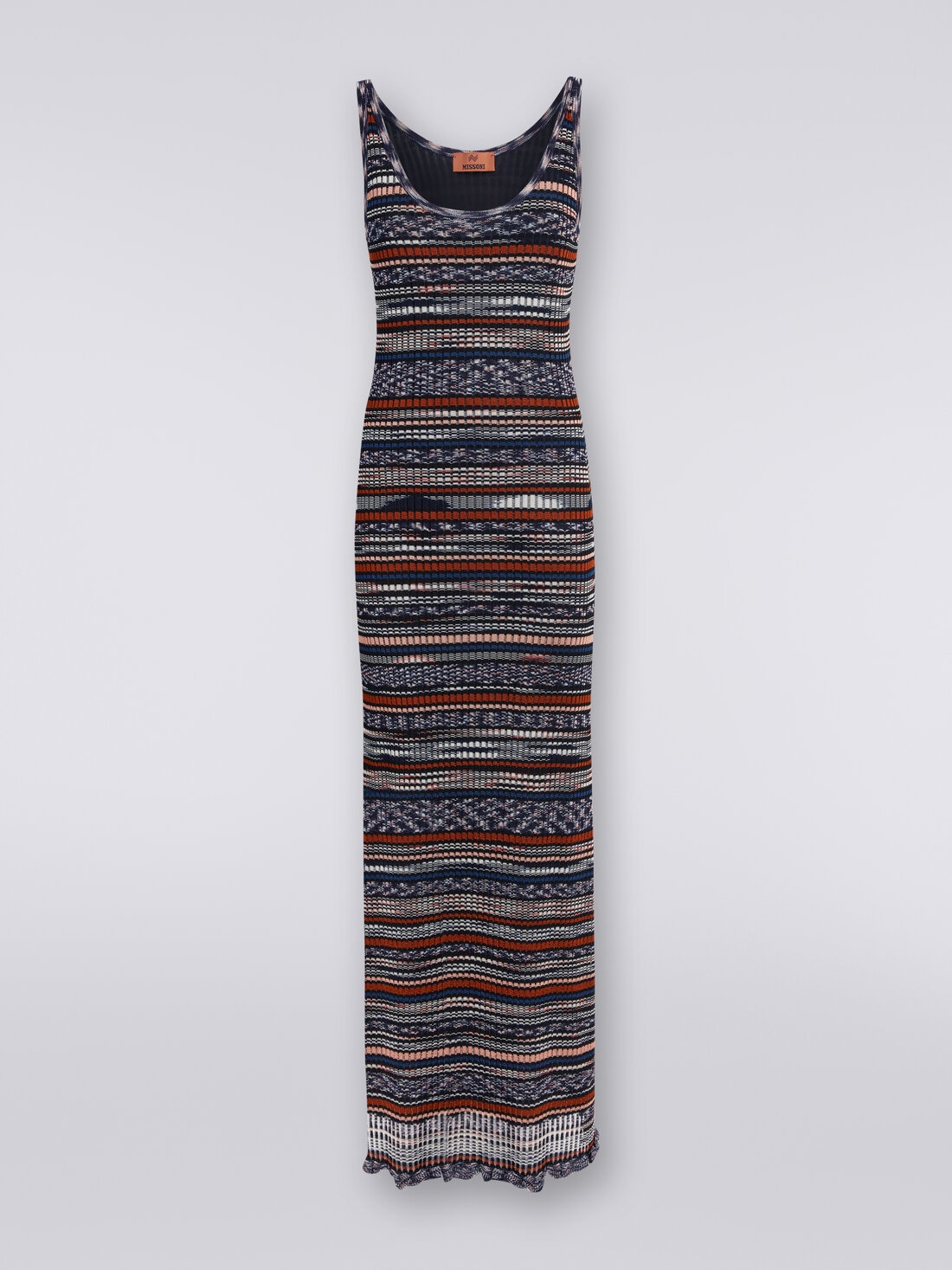 Long ribbed dress in slub viscose, Multicoloured  - DS24SG2GBK033GSM9AV - 0