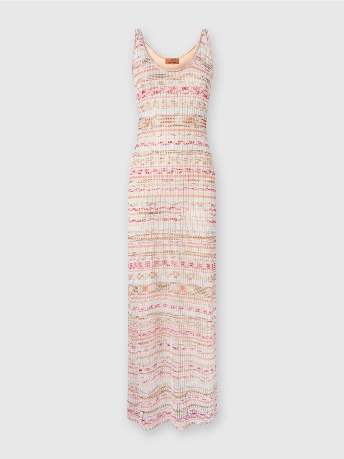 Long ribbed dress in slub viscose, Multicoloured  - DS24SG2GBK033GSM9AW - 0