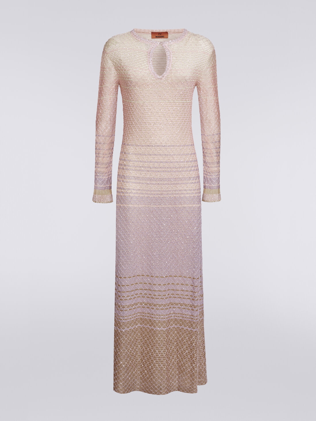 Long dress in dégradé knit with sequins, Multicoloured  - DS24SG2HBK035USM9BI - 0