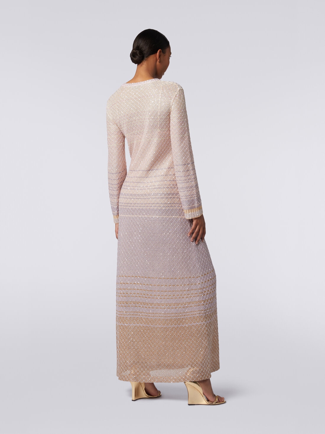 Long dress in dégradé knit with sequins, Multicoloured  - DS24SG2HBK035USM9BI - 3