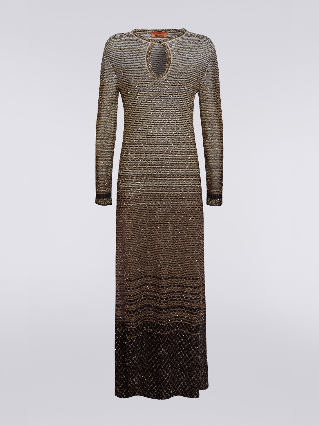 Long dress in dégradé knit with sequins, Multicoloured  - DS24SG2HBK035USM9BJ - 0