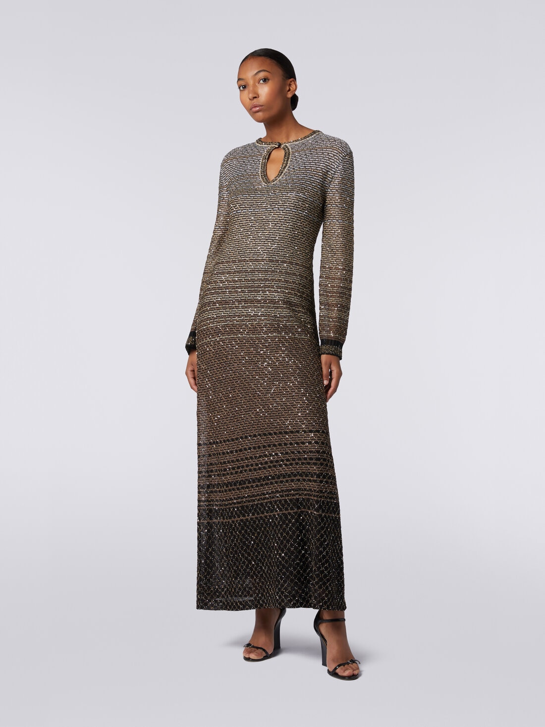 Long dress in dégradé knit with sequins, Multicoloured  - DS24SG2HBK035USM9BJ - 1