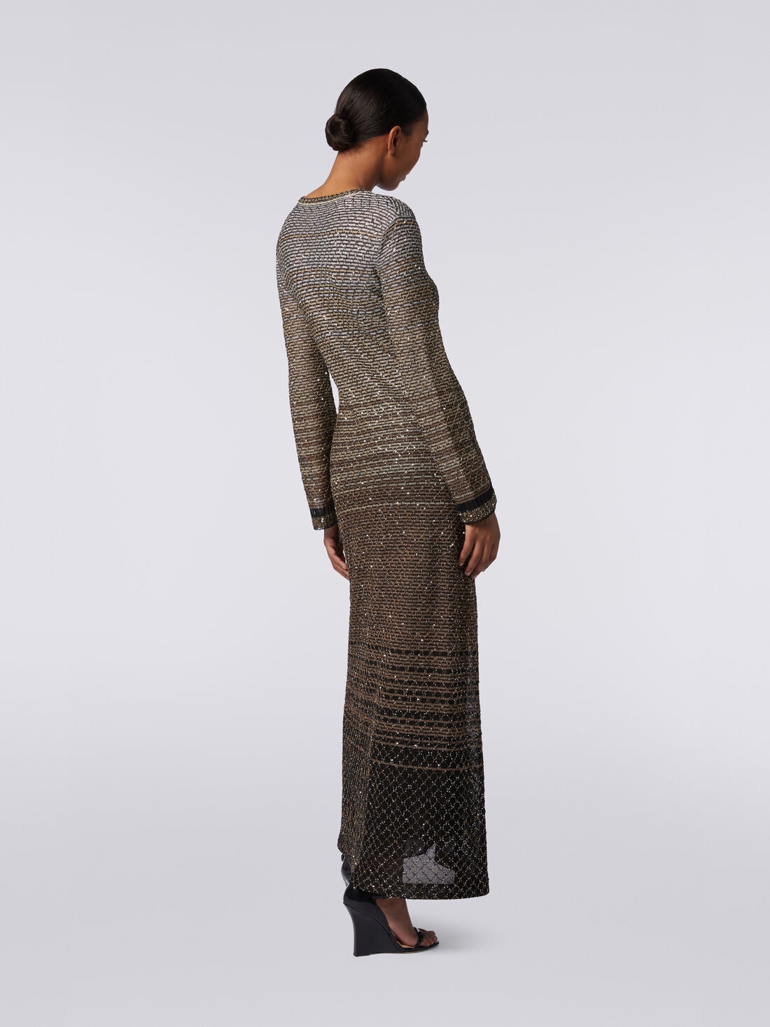 Long dress in dégradé knit with sequins, Multicoloured  - DS24SG2HBK035USM9BJ - 3