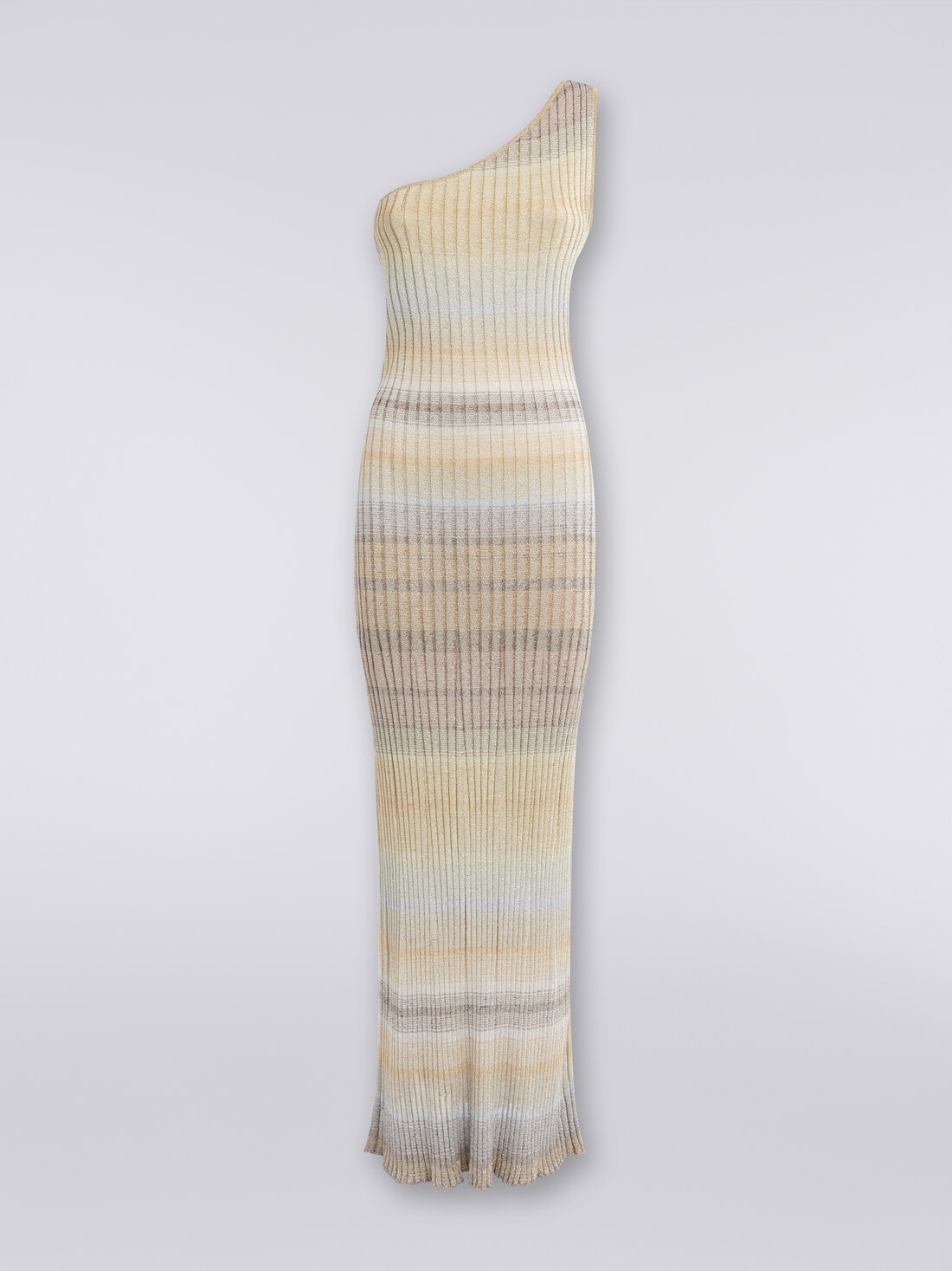 Robe longue à une épaule en tissu côtelé avec lurex, Multicolore  - DS24SG36BK036RSM9EI - 0