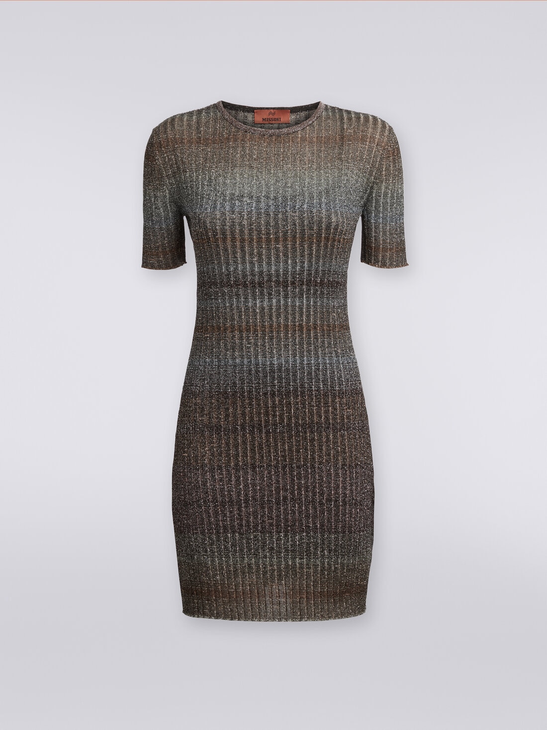 Ribbed crew-neck mini-dress with lurex, Multicoloured  - DS24SG37BK036RSM9EH - 0
