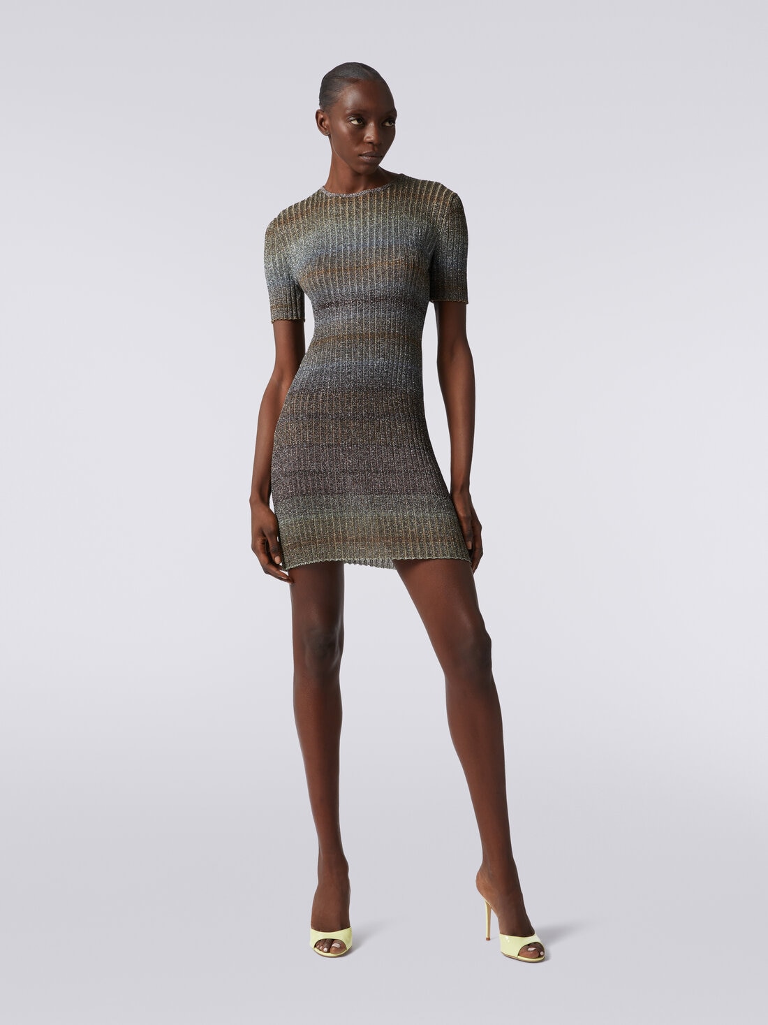 Mini-robe à col rond en tissu côtelé avec lurex, Multicolore  - DS24SG37BK036RSM9EH - 1
