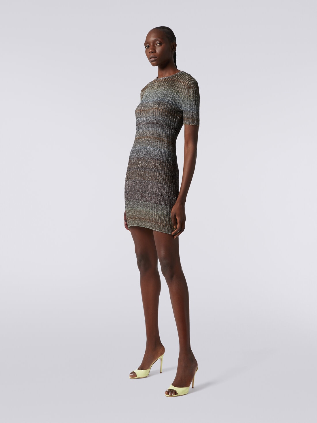 Mini-robe à col rond en tissu côtelé avec lurex, Multicolore  - DS24SG37BK036RSM9EH - 2